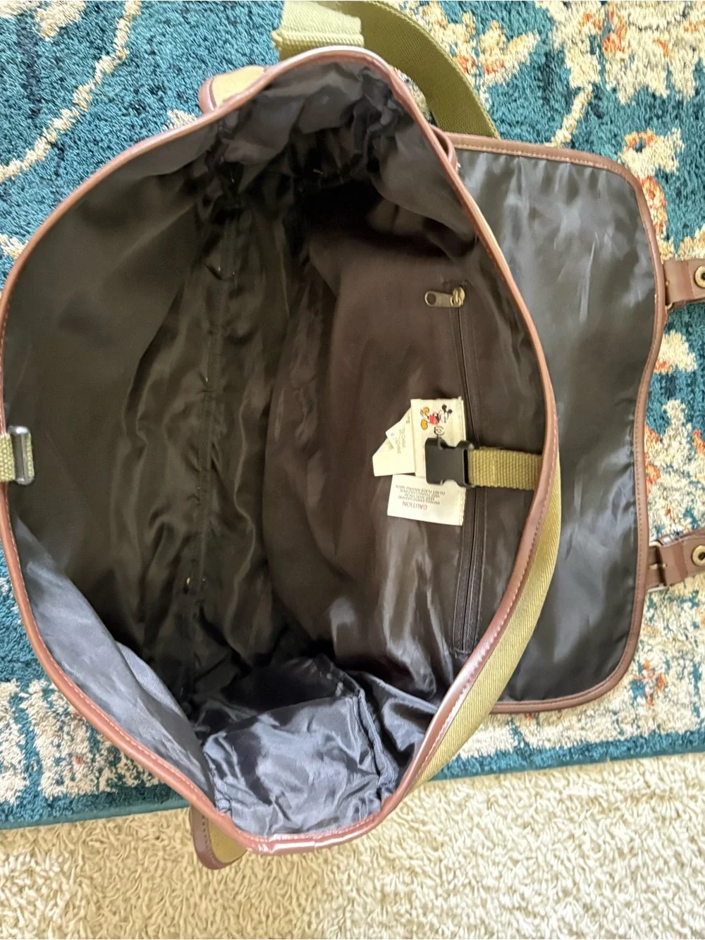 Disney Olive Green Canvas Messenger Bag with Brown Trim and Mickey